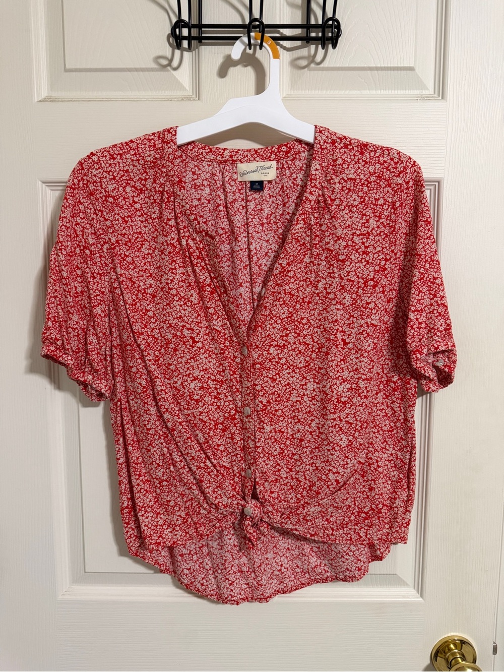 Universal Thread Red Floral Tie-Front Blouse
